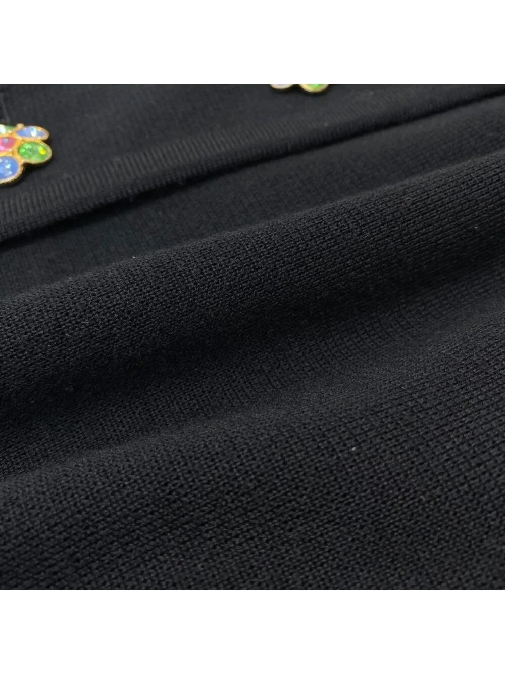 Saint Laurent Bijou Button Collarless Knit Jacket Black Wool